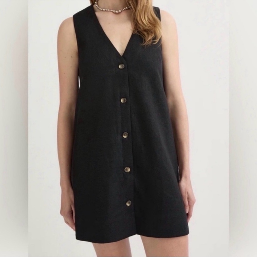 POSSE 'Nancy' linen mini dress - Black Large v neck minimalist